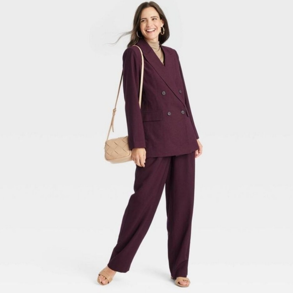 Women's Double Breasted Blazer - A New Day Burgundy S - Picture 3 of 12